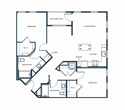 Floor plan for 2 beds, 2 baths, 1272 sqft